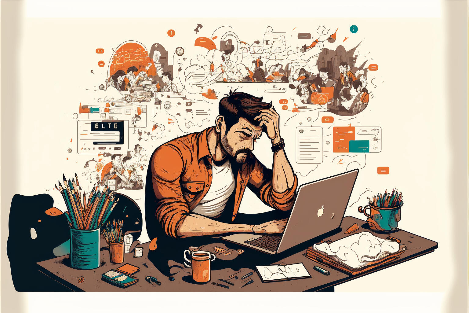 Overwhelmed business leader & startup founder with too much to do. Generated by Midjourney.